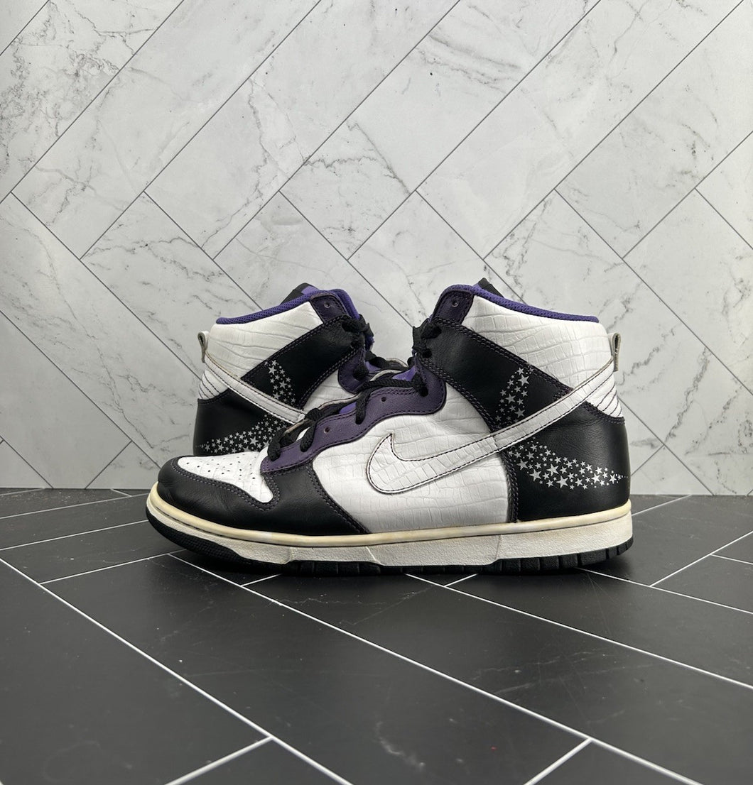 Nike Dunk Premium High Black Crocodile Purple Stars Size 8.5 312786-011 2006