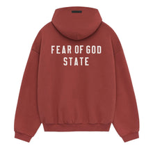 Load image into Gallery viewer, Fear of God Essentials State Logo Heavy Fleece Full Zip Hoodie ‘Crimson’